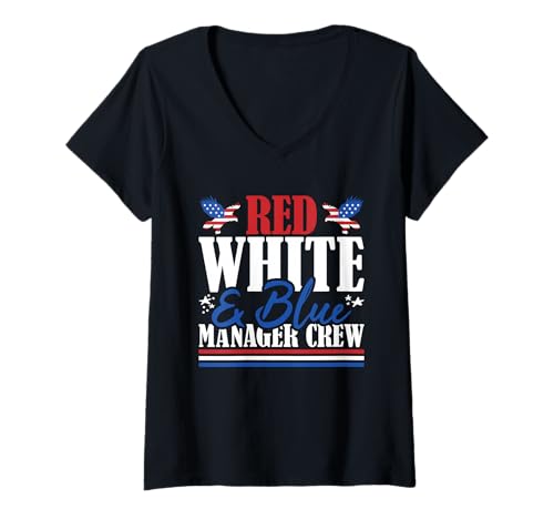 Damen Erfahrenes Managerteam mit US-Flagge in Rot, Weiß und Blau T-Shirt mit V-Ausschnitt Damen Erfahrenes Managerteam mit US-Flagge in Rot, Weiß und Blau T-Shirt mit V-Ausschnitt von Patriotic 4th Of July American Patriot USA Present