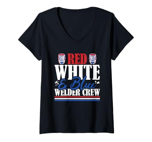 Damen Erfahrenes Schweißerteam mit US-Flagge in Rot, Weiß und Blau T-Shirt mit V-Ausschnitt Damen Erfahrenes Schweißerteam mit US-Flagge in Rot, Weiß und Blau T-Shirt mit V-Ausschnitt von Patriotic 4th Of July American Patriot USA Present