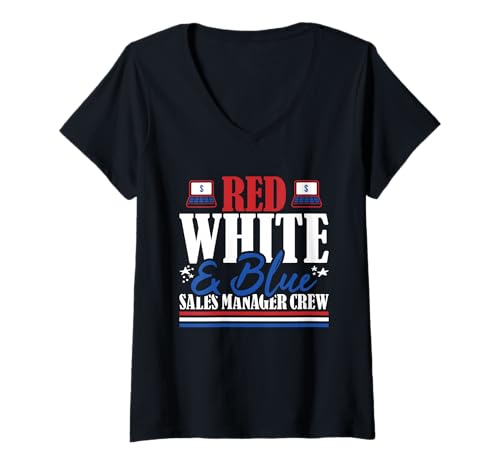 Damen Erfahrenes Verkaufsleiterteam mit US-Flagge in Rot, Weiß und Blau T-Shirt mit V-Ausschnitt Damen Erfahrenes Verkaufsleiterteam mit US-Flagge in Rot, Weiß und Blau T-Shirt mit V-Ausschnitt von Patriotic 4th Of July American Patriot USA Present