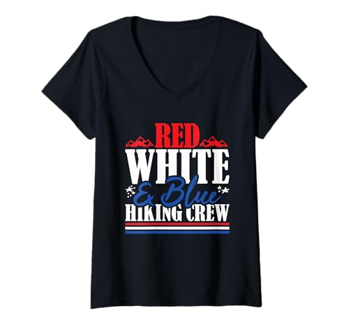 Damen Erfahrenes Wanderteam mit US-Flagge in Rot, Weiß und Blau T-Shirt mit V-Ausschnitt Damen Erfahrenes Wanderteam mit US-Flagge in Rot, Weiß und Blau T-Shirt mit V-Ausschnitt von Patriotic 4th Of July American Patriot USA Present