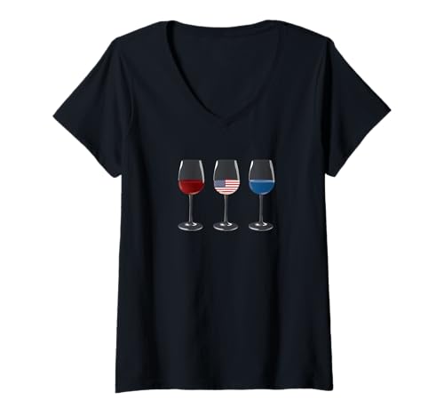 Damen Veteran US Flag Vine Glas Rot Weiß & Blau T-Shirt mit V-Ausschnitt Damen Veteran US Flag Vine Glas Rot Weiß & Blau T-Shirt mit V-Ausschnitt von Patriotic 4th Of July American Patriot USA Present