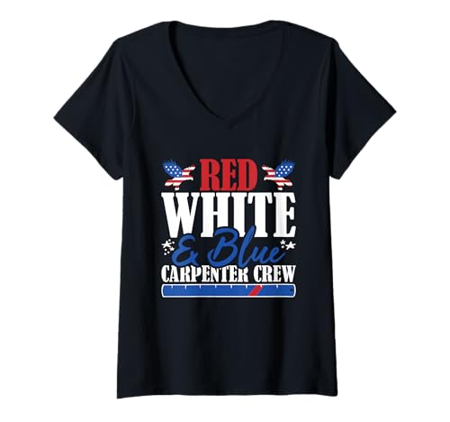 Damen Veteranen der Carpenter Crew mit US-Flagge in Rot, Weiß und Blau T-Shirt mit V-Ausschnitt Damen Veteranen der Carpenter Crew mit US-Flagge in Rot, Weiß und Blau T-Shirt mit V-Ausschnitt von Patriotic 4th Of July American Patriot USA Present