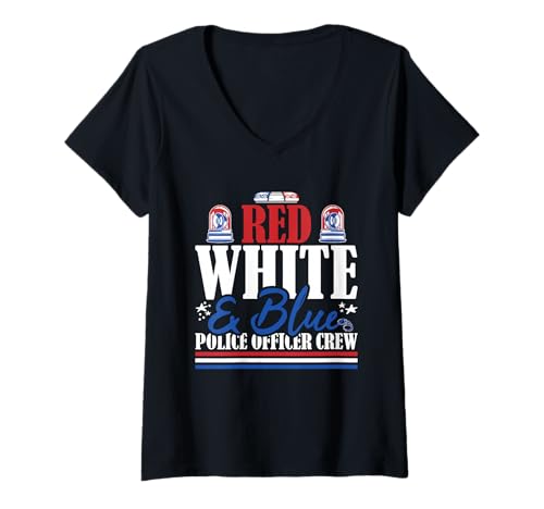 Damen Veteranenbesatzung für Polizeibeamte mit US-Flagge in Rot, Weiß und Blau T-Shirt mit V-Ausschnitt Damen Veteranenbesatzung für Polizeibeamte mit US-Flagge in Rot, Weiß und Blau T-Shirt mit V-Ausschnitt von Patriotic 4th Of July American Patriot USA Present