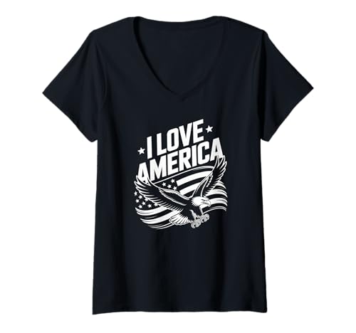Damen Ich Liebe America Bold Eagle Stars Stripes T-Shirt mit V-Ausschnitt Damen Ich Liebe America Bold Eagle Stars Stripes T-Shirt mit V-Ausschnitt von Patriotic American Pride Freedom Spirit