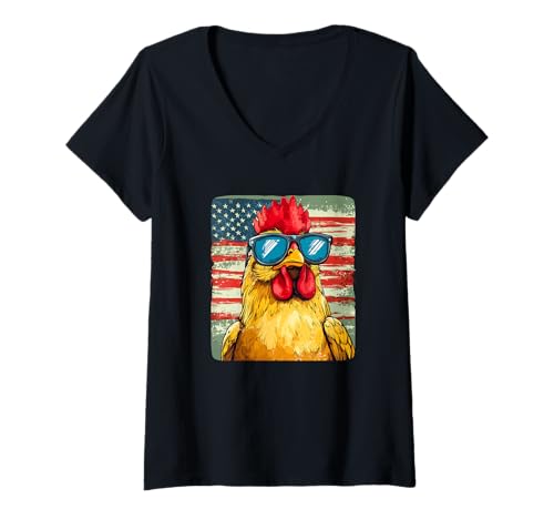 Damen Tolles amerikanisches Huhn-Kostüm T-Shirt mit V-Ausschnitt Damen Tolles amerikanisches Huhn-Kostüm T-Shirt mit V-Ausschnitt von Patriotic Chicken Outfit