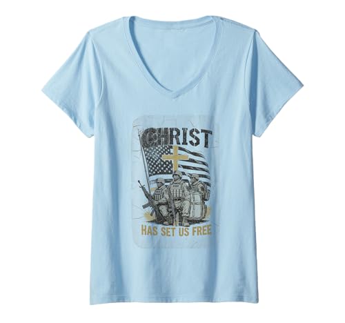 Damen Patriotische christliche Freiheit Glaube Botschaft American Believer T-Shirt mit V-Ausschnitt Damen Patriotische christliche Freiheit Glaube Botschaft American Believer T-Shirt mit V-Ausschnitt von Patriotic Christian Beliver Graphics