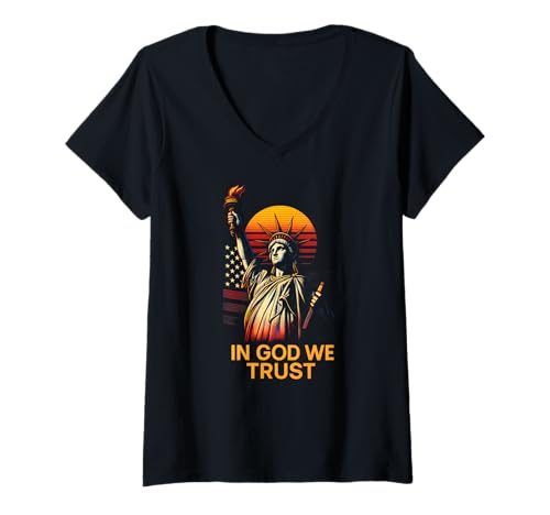 Damen Amerikanischer Glaube an Gott Wir Vertrauen Retro Christian Religious T-Shirt mit V-Ausschnitt Damen Amerikanischer Glaube an Gott Wir Vertrauen Retro Christian Religious T-Shirt mit V-Ausschnitt von Patriotic Christian Faith Apparel