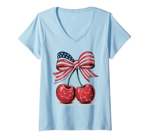 Damen Patriotische Kirschen Bogen Astronomie Liebhaber T-Shirt mit V-Ausschnitt Damen Patriotische Kirschen Bogen Astronomie Liebhaber T-Shirt mit V-Ausschnitt von Patriotic Cosmic Cherries for Fourth of July