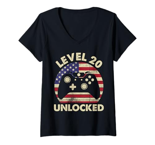 Damen 20. Hochzeitstag, Ehefrau und Ehemann, 20 Jahre Ehe T-Shirt mit V-Ausschnitt von Patriotic Couple Married For Twenty Years Graphic