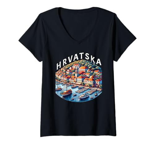 Damen Kroatischer Urlaub und Hrvatska T-Shirt mit V-Ausschnitt Damen Kroatischer Urlaub und Hrvatska T-Shirt mit V-Ausschnitt von Patriotic Croatia Zagreb And Split Croat Apparel