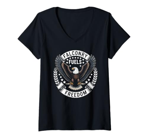 Damen Falknerei Freedom Weißkopfseeadler Kunstwerk T-Shirt mit V-Ausschnitt von Patriotic Design Falconry