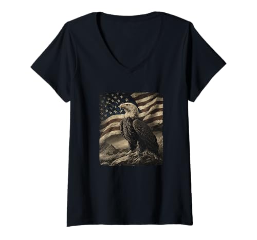 Damen Freedom Soars Over Stars and Stripes Kostüm T-Shirt mit V-Ausschnitt Damen Freedom Soars Over Stars and Stripes Kostüm T-Shirt mit V-Ausschnitt von Patriotic Eagle Outfit