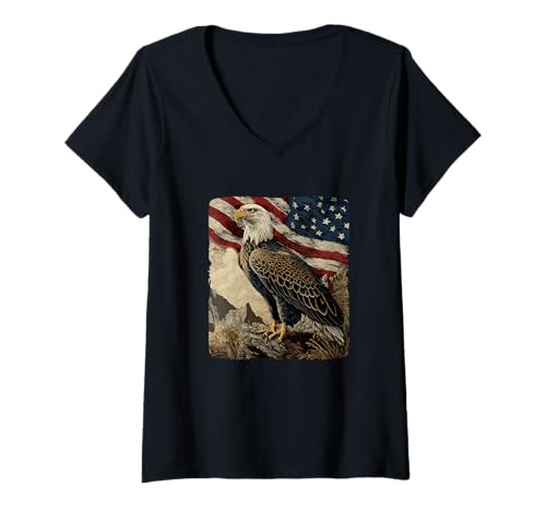 Damen Symbolischer Adler mit Amerika Farben Kostüm T-Shirt mit V-Ausschnitt Damen Symbolischer Adler mit Amerika Farben Kostüm T-Shirt mit V-Ausschnitt von Patriotic Eagle Outfit