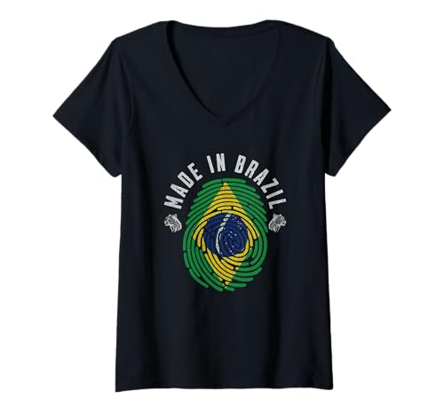 Damen Brasilien Fingerabdruck Flagge Design Brazilian Pride Roots T-Shirt mit V-Ausschnitt Damen Brasilien Fingerabdruck Flagge Design Brazilian Pride Roots T-Shirt mit V-Ausschnitt von Patriotic Fingerprint Flag Brazil