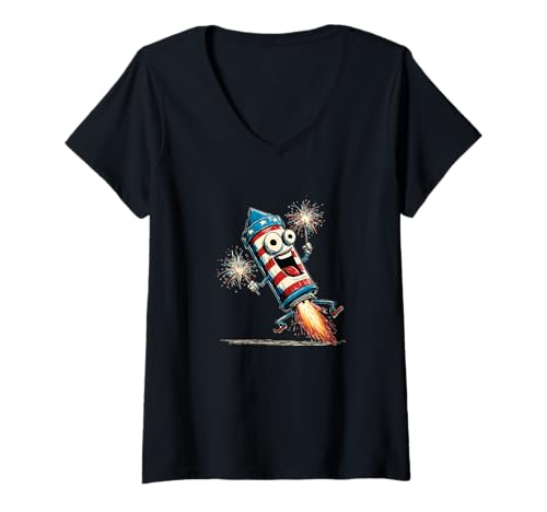 Damen Lachendes Feuerwerk mit Feuer und Explosion T-Shirt mit V-Ausschnitt von Patriotic Firework Outfit