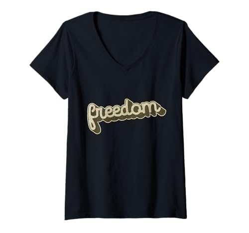 Damen Vintage Freedom Minimalistisches Design für Patriot Männer Frauen T-Shirt mit V-Ausschnitt von Patriotic Freedom Retro Simple Design