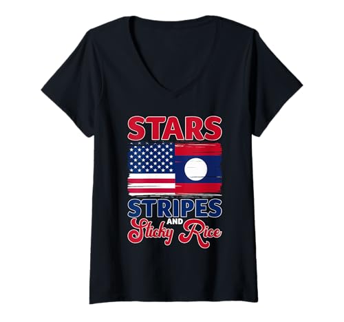 Damen Reis-Design mit Sternen und Streifen T-Shirt mit V-Ausschnitt Damen Reis-Design mit Sternen und Streifen T-Shirt mit V-Ausschnitt von Patriotic Fusion Designs