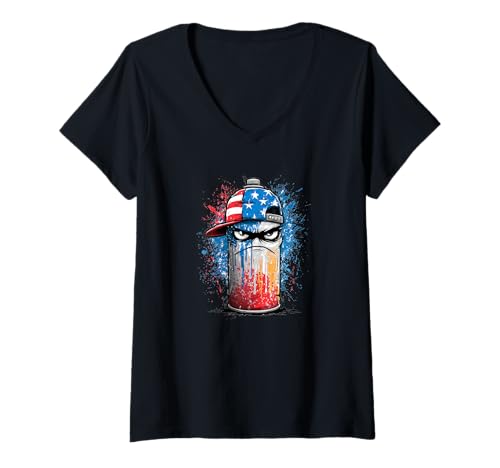 Damen Buntes Graffiti-Kostüm mit einem bösen Look T-Shirt mit V-Ausschnitt von Patriotic Graffiti Outfit
