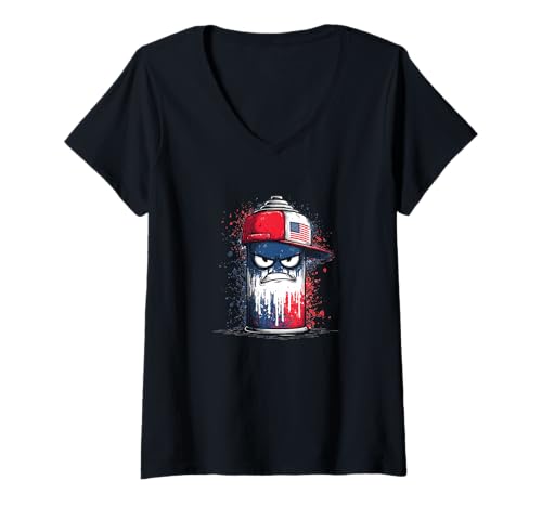Damen Coole Graffiti-Dose mit Kappe für einen bösen Blick T-Shirt mit V-Ausschnitt Damen Coole Graffiti-Dose mit Kappe für einen bösen Blick T-Shirt mit V-Ausschnitt von Patriotic Graffiti Outfit
