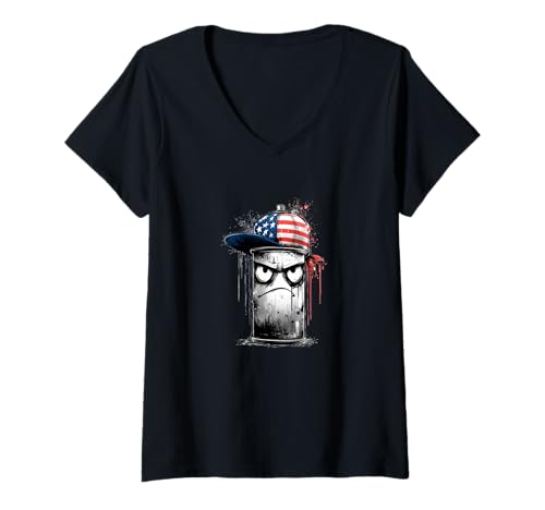 Damen Evil Eye Spraydose für Kappen- und Graffiti-Liebhaber T-Shirt mit V-Ausschnitt Damen Evil Eye Spraydose für Kappen- und Graffiti-Liebhaber T-Shirt mit V-Ausschnitt von Patriotic Graffiti Outfit