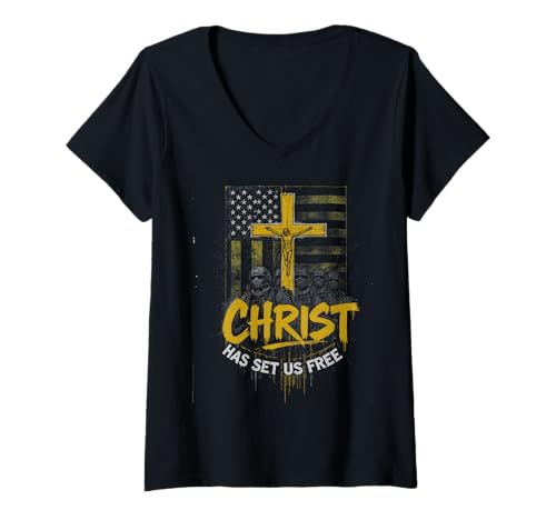 Damen Patriotische christliche Freiheit Glaube Botschaft American Believer T-Shirt mit V-Ausschnitt Damen Patriotische christliche Freiheit Glaube Botschaft American Believer T-Shirt mit V-Ausschnitt von Patriotic Graphic For Men and Women