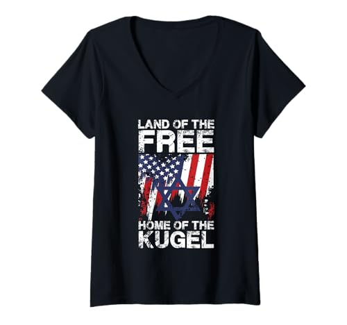 Damen Land der freien Heimat von The Kugel Design T-Shirt mit V-Ausschnitt von Patriotic Jewish Culture Celebration