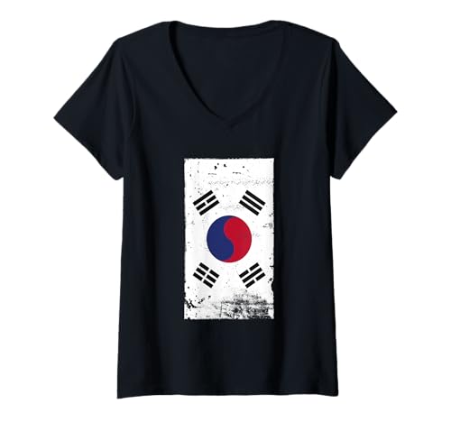 Damen Korea-Flagge, Koreanisches Erbe T-Shirt mit V-Ausschnitt Damen Korea-Flagge, Koreanisches Erbe T-Shirt mit V-Ausschnitt von Patriotic Korean Culture Enthusiast