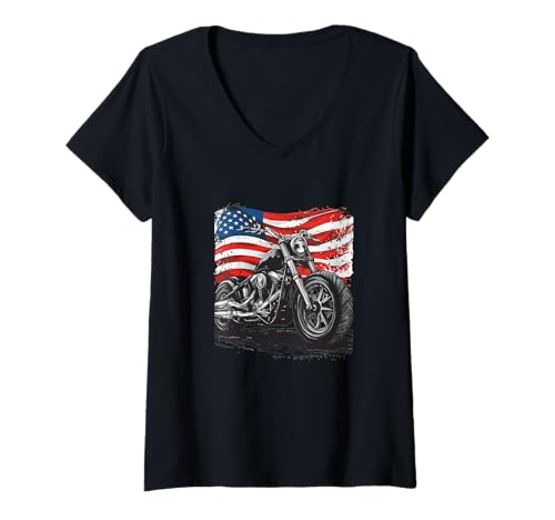Damen Patriotisches Motorrad mit USA-Look für Erwachsene und Kinder T-Shirt mit V-Ausschnitt von Patriotic Motorcycle Outfit