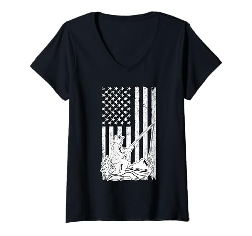 Damen Amerikanische Flagge, Angelbegeisterte Design T-Shirt mit V-Ausschnitt Damen Amerikanische Flagge, Angelbegeisterte Design T-Shirt mit V-Ausschnitt von Patriotic Outdoor Designs