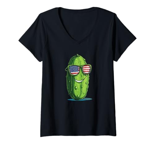 Damen Pickle with America Shades Kostüm für patriotische Pickles Fan T-Shirt mit V-Ausschnitt von Patriotic Pickle Outfit