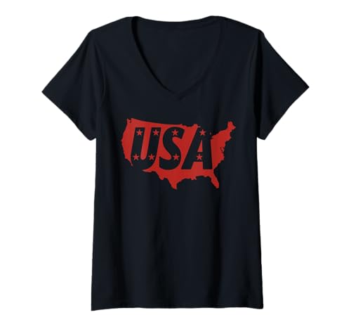 Damen USA-Karte Sterne auffällige Grafik T-Shirt mit V-Ausschnitt Damen USA-Karte Sterne auffällige Grafik T-Shirt mit V-Ausschnitt von Patriotic Prints