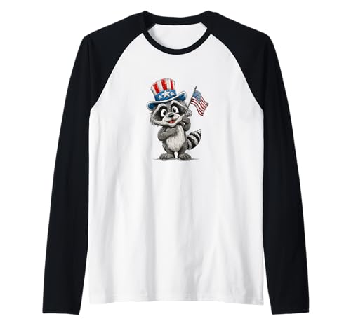 Süßes Waschbär-Kostüm für US-Erwachsene und Kinder Raglan von Patriotic Raccoon Outfit