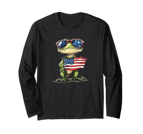 Schönes Reptilienkostüm mit Amerika-Flagge für Jungen und Mädchen Langarmshirt von Patriotic Reptile Outfit