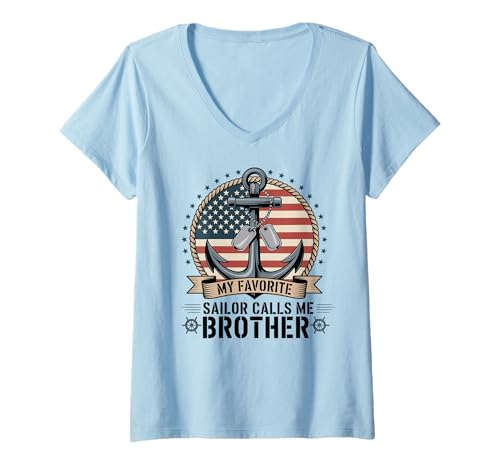 Damen Mein Lieblingssegler nennt Mich Bruder T-Shirt mit V-Ausschnitt Damen Mein Lieblingssegler nennt Mich Bruder T-Shirt mit V-Ausschnitt von Patriotic Sailor Family Pride Gear by NLTS