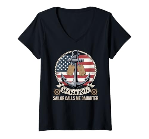 Damen Mein Lieblingssegler nennt Mich Tochter T-Shirt mit V-Ausschnitt Damen Mein Lieblingssegler nennt Mich Tochter T-Shirt mit V-Ausschnitt von Patriotic Sailor Family Pride Gear by NLTS