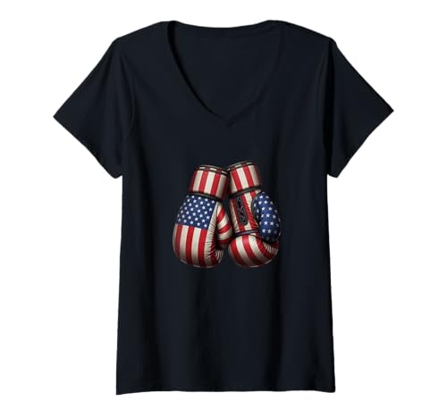 Damen Boxhandschuhe Amerikanische Flagge Vintage Patriotisches Boxen T-Shirt mit V-Ausschnitt Damen Boxhandschuhe Amerikanische Flagge Vintage Patriotisches Boxen T-Shirt mit V-Ausschnitt von Patriotic Shirts for men american flag boxing