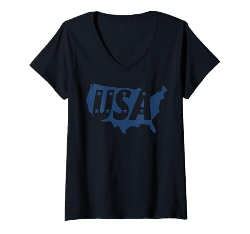 Damen USA-Karte American Pride T-Shirt mit V-Ausschnitt Damen USA-Karte American Pride T-Shirt mit V-Ausschnitt von Patriotic Spirit Apparel