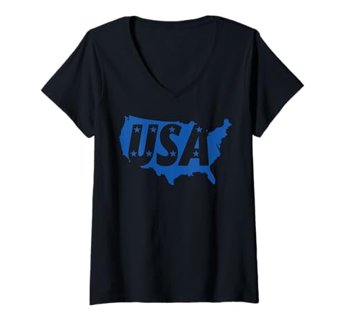 Damen USA-Karte American Pride T-Shirt mit V-Ausschnitt von Patriotic Spirit Apparel