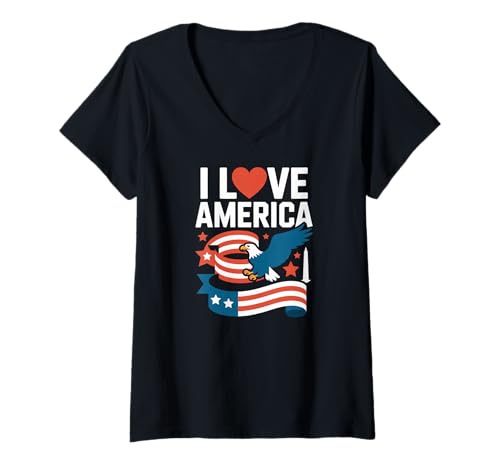 Damen Ich Liebe America Eagle Pride T-Shirt mit V-Ausschnitt Damen Ich Liebe America Eagle Pride T-Shirt mit V-Ausschnitt von Patriotic Spirit Enthusiasts Unite