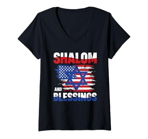 Damen Shalom and Blessings American T-Shirt mit V-Ausschnitt Damen Shalom and Blessings American T-Shirt mit V-Ausschnitt von Patriotic Spiritual Harmony Freedom