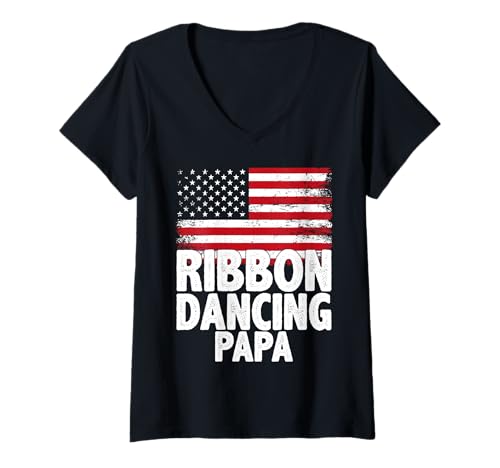 Damen Band Dancing Papa Amerikanische Flagge T-Shirt mit V-Ausschnitt Damen Band Dancing Papa Amerikanische Flagge T-Shirt mit V-Ausschnitt von Patriotic Sports Dad Collection