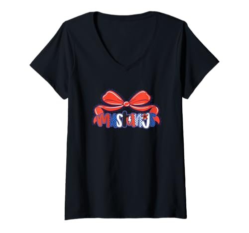 Damen Mustangs Team Pride Schleife Grafik T-Shirt mit V-Ausschnitt Damen Mustangs Team Pride Schleife Grafik T-Shirt mit V-Ausschnitt von Patriotic Sports Spirit Apparel