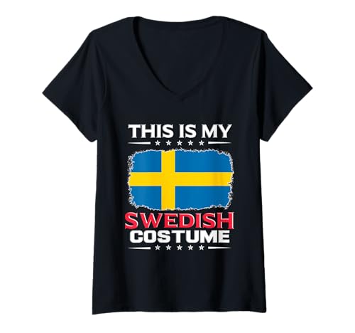 Damen Das ist mein schwedisches Kostüm Schweden T-Shirt mit V-Ausschnitt von Patriotic Swedish Proud Costumes