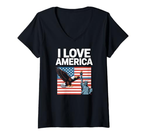 Damen I Love America Adler Liberty Statue T-Shirt mit V-Ausschnitt Damen I Love America Adler Liberty Statue T-Shirt mit V-Ausschnitt von Patriotic Symbols Freedom Liberty