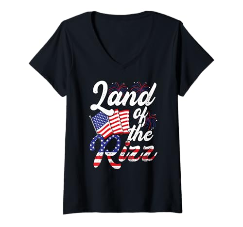 Damen Land of The Rizz Unabhängigkeit Geist 4. Juli Witzig Usa T-Shirt mit V-Ausschnitt von Patriotische Ausdrucksform Freiheit Rizz Slang
