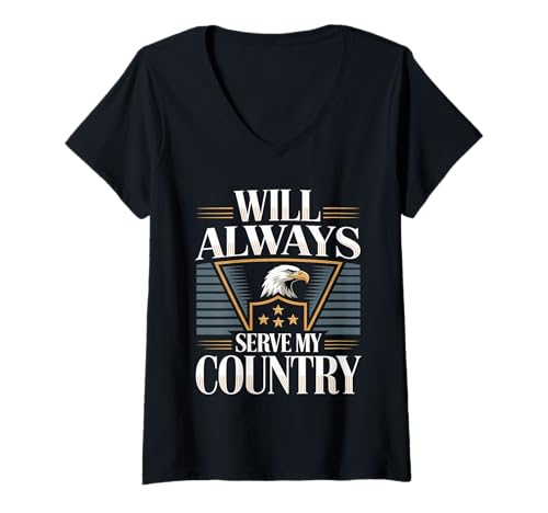 Damen Will Always Serve My Country Patriotische Loyalität T-Shirt mit V-Ausschnitt Damen Will Always Serve My Country Patriotische Loyalität T-Shirt mit V-Ausschnitt von Patriotische Service -Vibes