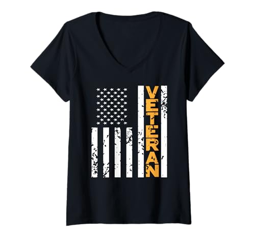 Damen Stolzer Amerikanischer Veteran Schwarz-Weiß-Flagge T-Shirt mit V-Ausschnitt Damen Stolzer Amerikanischer Veteran Schwarz-Weiß-Flagge T-Shirt mit V-Ausschnitt von Patriotische Unterstützer der US-Streitkräfte