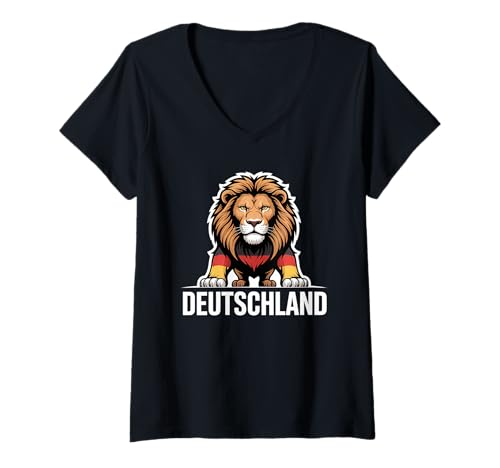 Damen Deutscher Löwe - Deutschland Fahne T-Shirt mit V-Ausschnitt von Patriotischer Deutschland Löwe T-Shirts