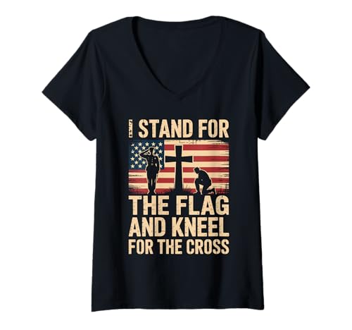 Damen I Stand for The Flag and Kneel for The Cross US Flag Patriot T-Shirt mit V-Ausschnitt Damen I Stand for The Flag and Kneel for The Cross US Flag Patriot T-Shirt mit V-Ausschnitt von Patriotischer Glaube I Stand For The Flag Kreuz