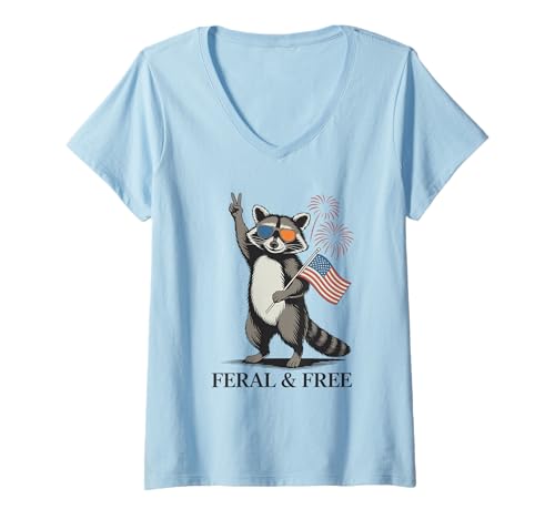 Damen Feral and Free Waschbär USA Flagge Sonnenbrille Peace 4 Juli T-Shirt mit V-Ausschnitt Damen Feral and Free Waschbär USA Flagge Sonnenbrille Peace 4 Juli T-Shirt mit V-Ausschnitt von Patriotischer Humor Feral And Free Waschbär